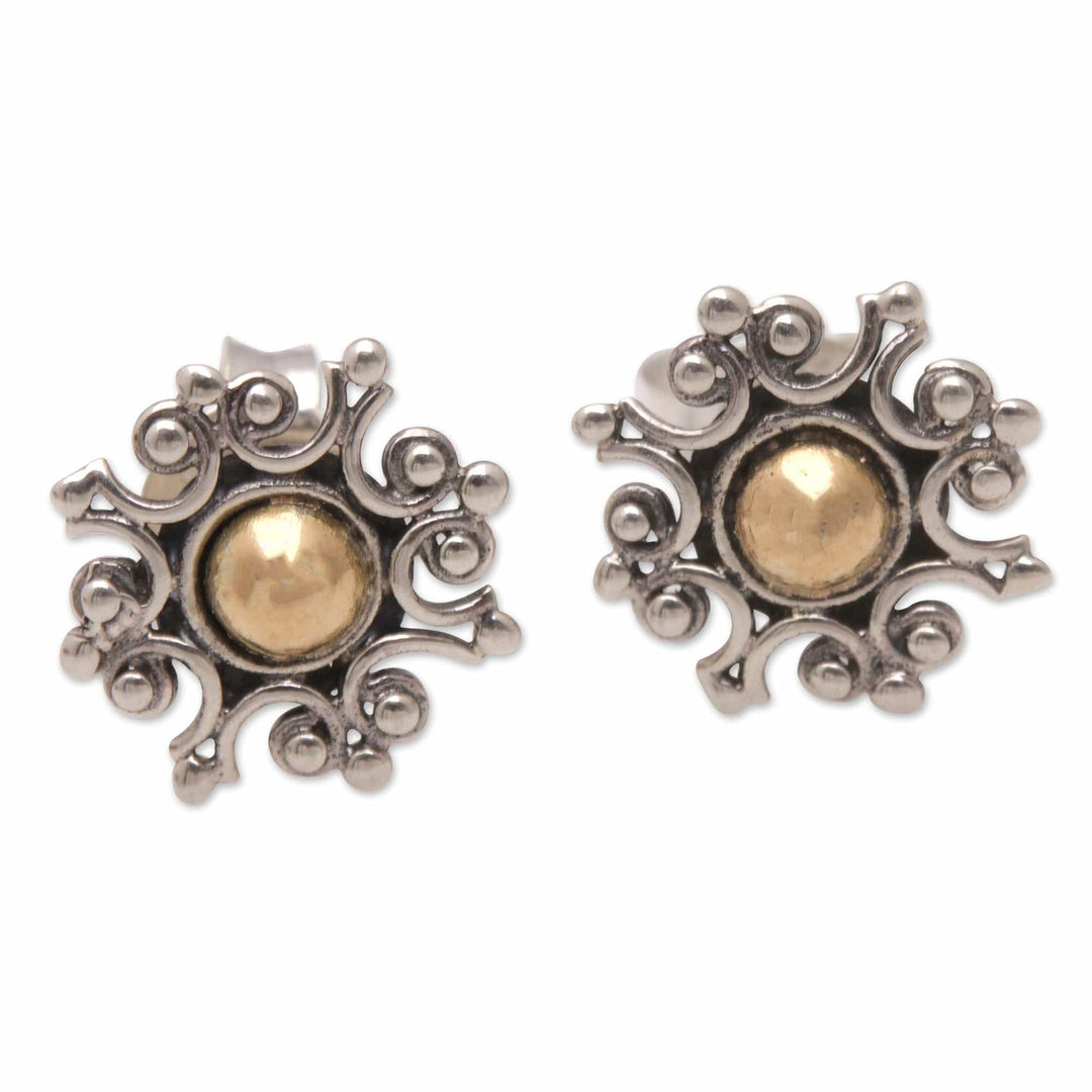 18k Gold-Accented Sterling Silver Sun Stud Earrings - Solar Magic