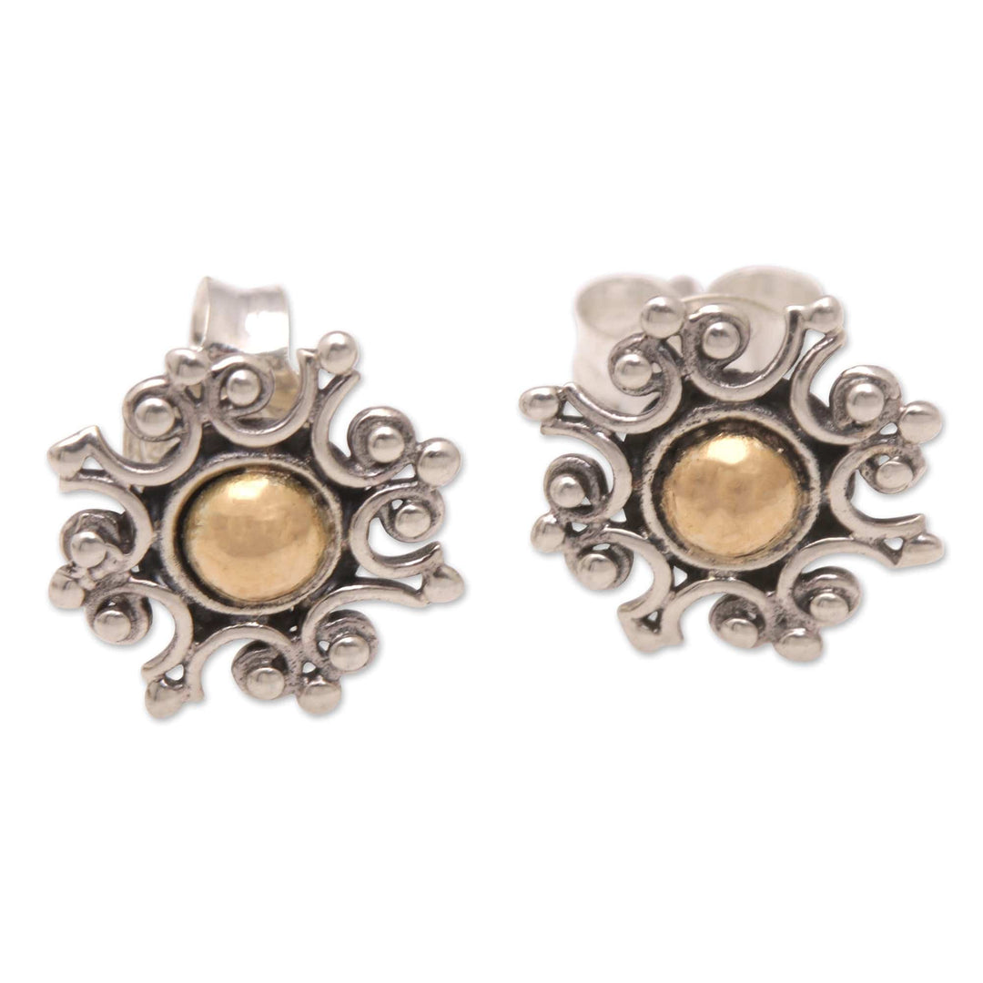 18k Gold-Accented Sterling Silver Sun Stud Earrings - Solar Magic