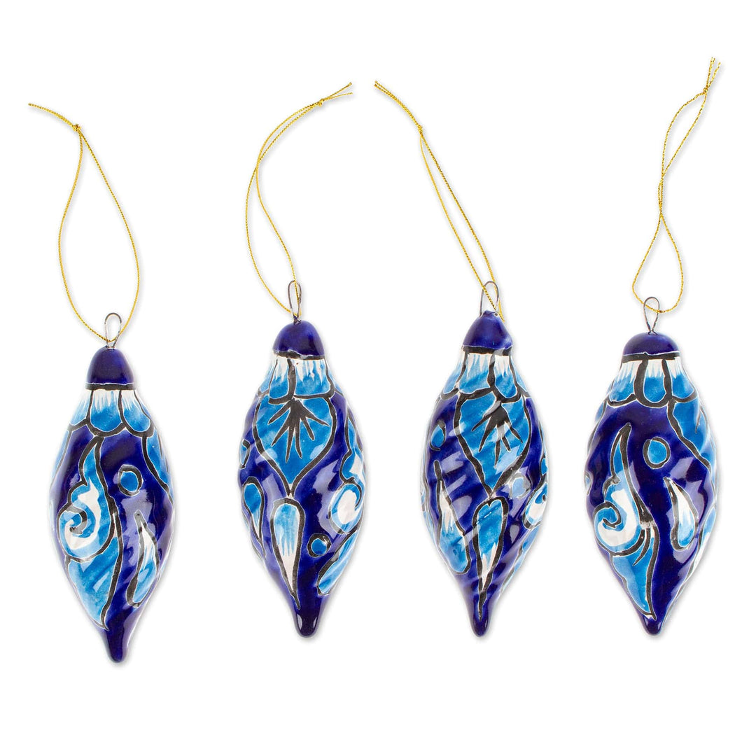 Handcrafted Talavera Ceramic Ornaments in Lapis (Set of 4) - Lapis Ambience
