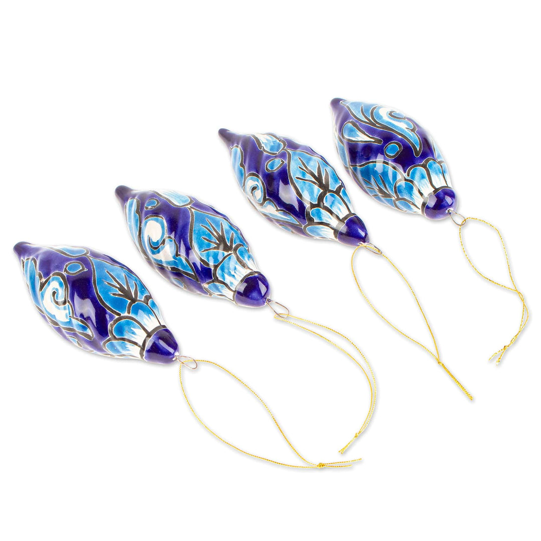 Handcrafted Talavera Ceramic Ornaments in Lapis (Set of 4) - Lapis Ambience