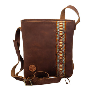 Brown Leather Sling with Colorful Wool Textile - Traditional Journey