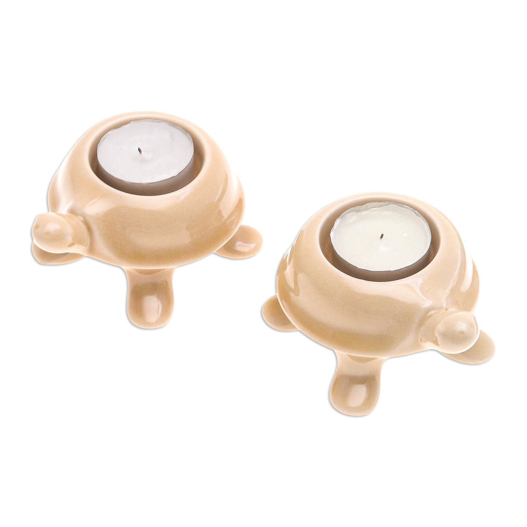 Handmade Turtle Ceramic Candleholders in a Brown Hue (Pair) - Warm Guide