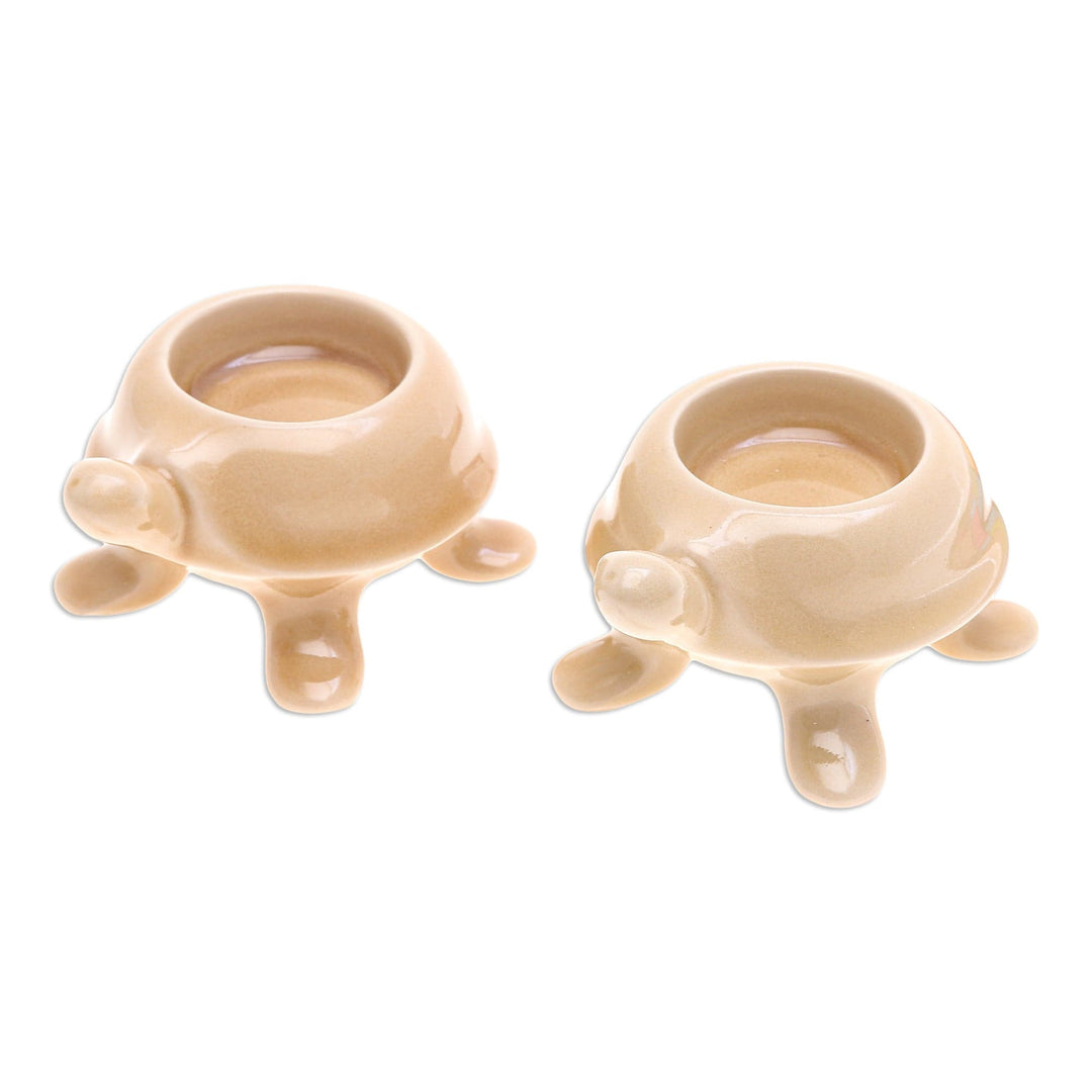 Handmade Turtle Ceramic Candleholders in a Brown Hue (Pair) - Warm Guide