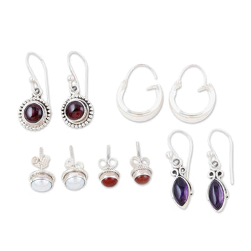 Set of 5 Gemstone Earrings Made from Sterling Silver - Jewel Mode