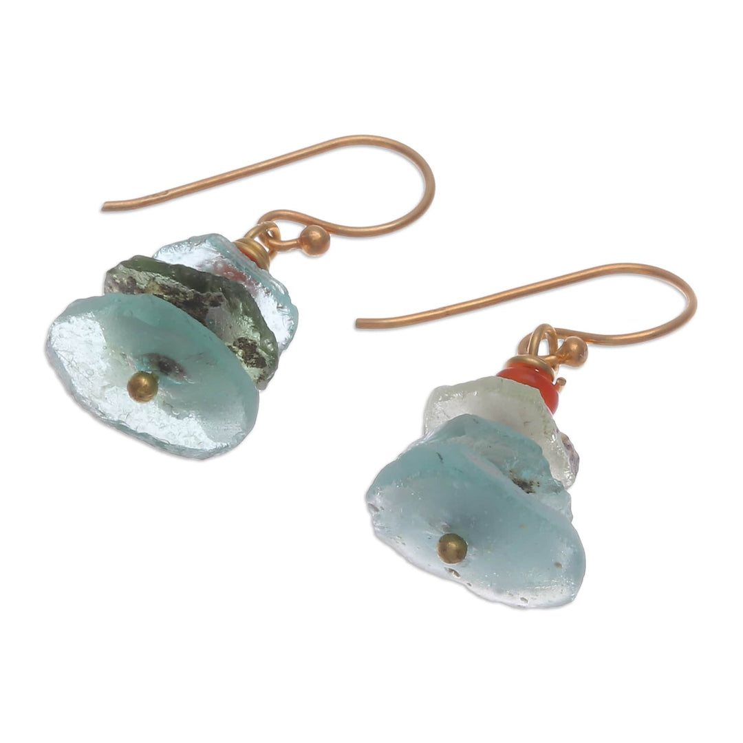 18k Gold-Plated Beaded Dangle Earrings from Thailand - Ocean Bohemian
