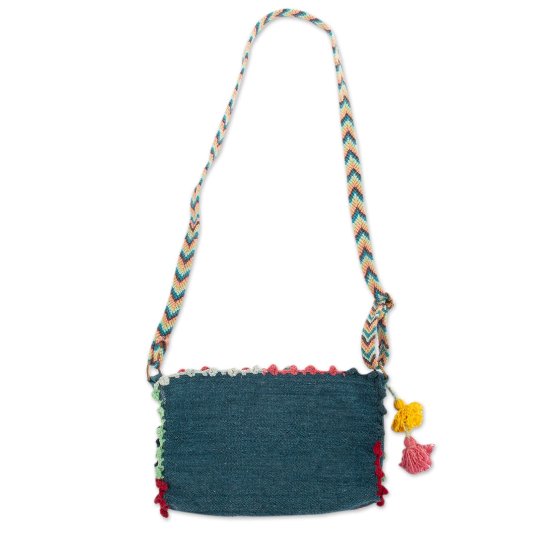 Handloomed Floral Iris Alpaca Sling with Zipper Closure - Ayacucho Blossoming