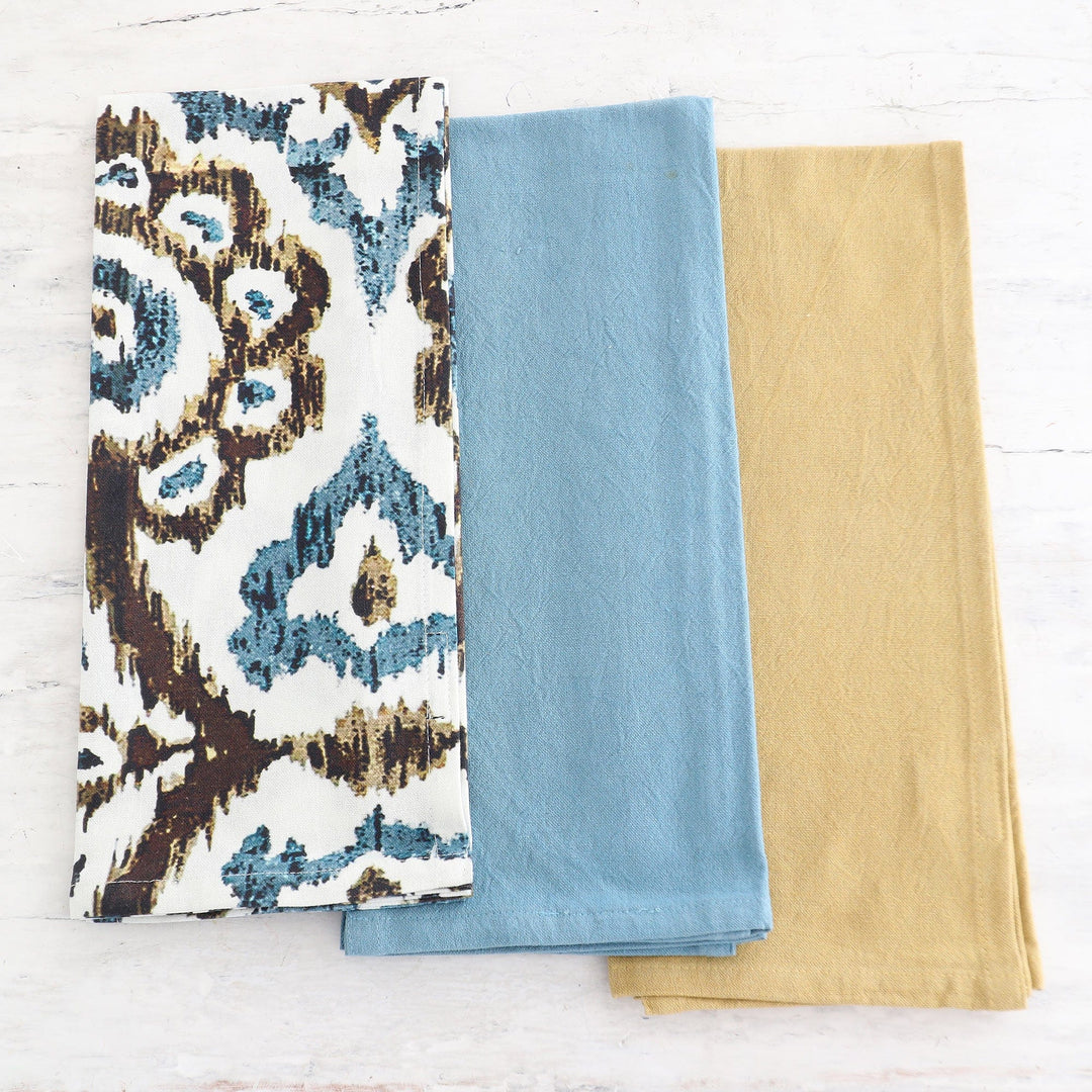 Set of Three Colorful Cotton Dish Towels Crafted in - Ikat Caresses