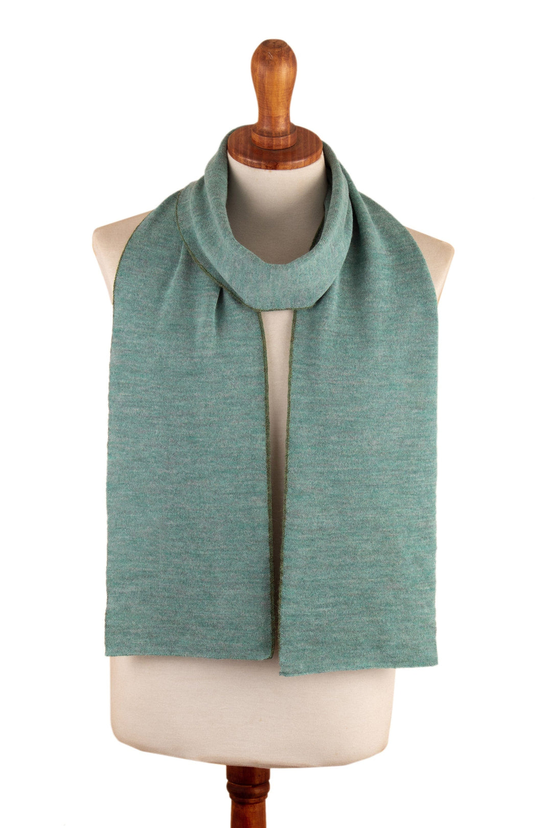 Knit Reversible 100% Baby Alpaca Scarf in Cyan and Green - Cozy Cyan & Green