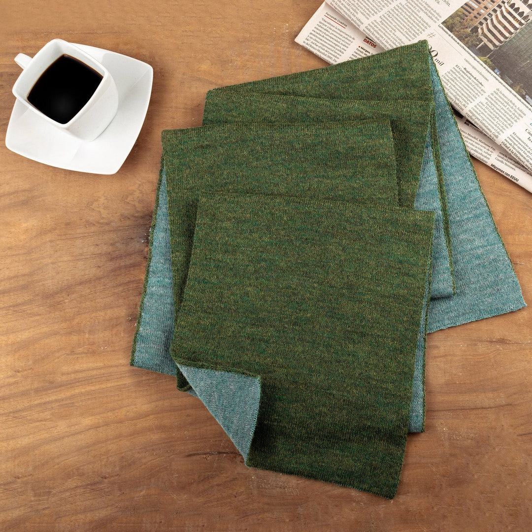 Knit Reversible 100% Baby Alpaca Scarf in Cyan and Green - Cozy Cyan & Green