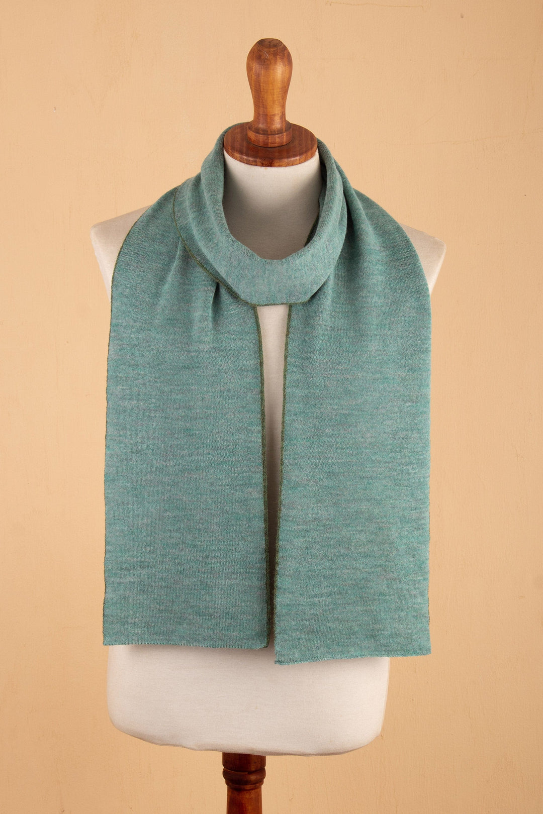 Knit Reversible 100% Baby Alpaca Scarf in Cyan and Green - Cozy Cyan & Green