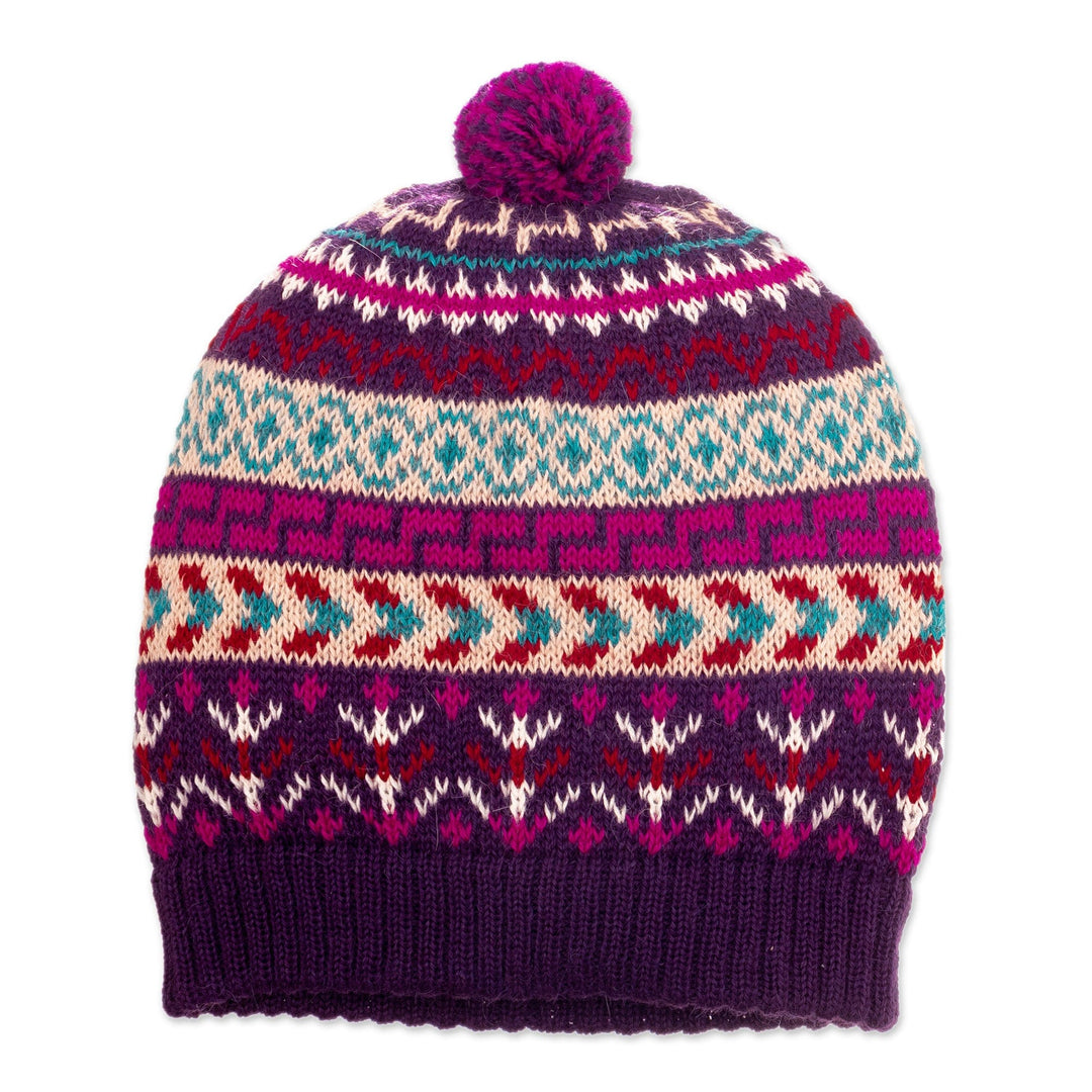 Handloomed Andean Purple Alpaca Hat from Peru - Purple Empire