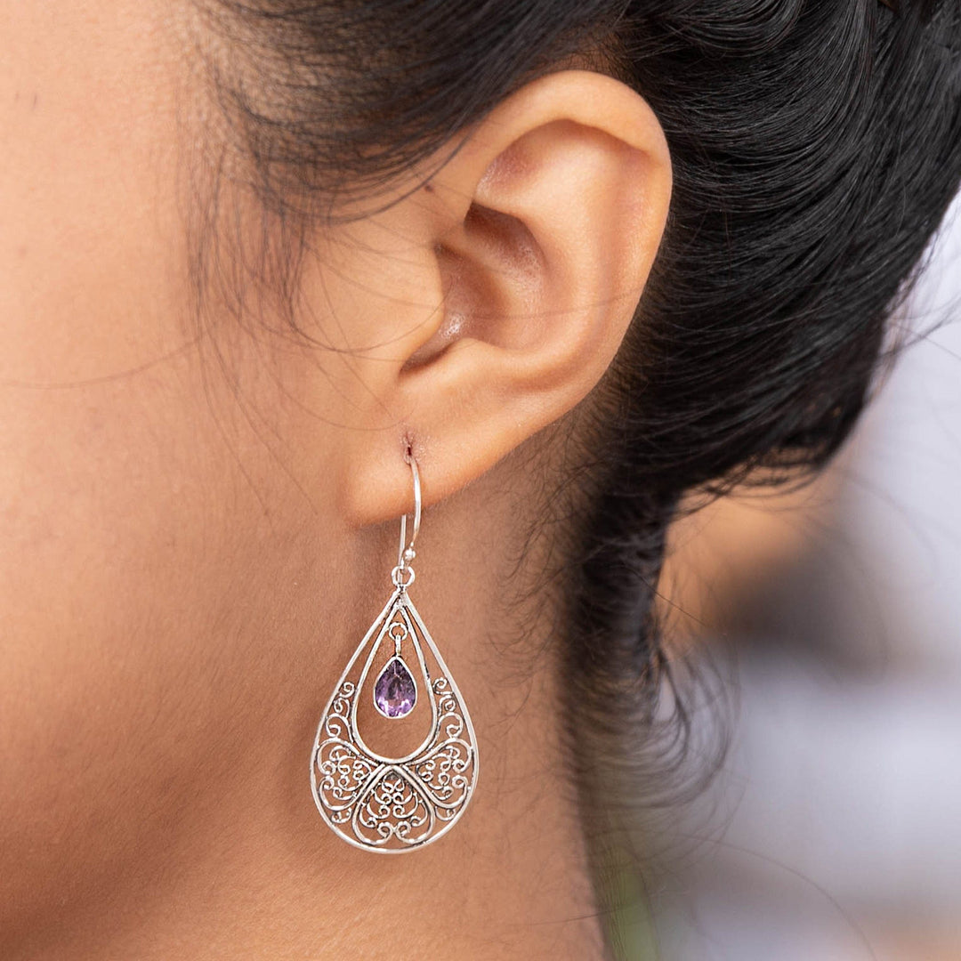 Polished Amethyst and Sterling Silver Dangle Earrings - Ethereal Wisdom