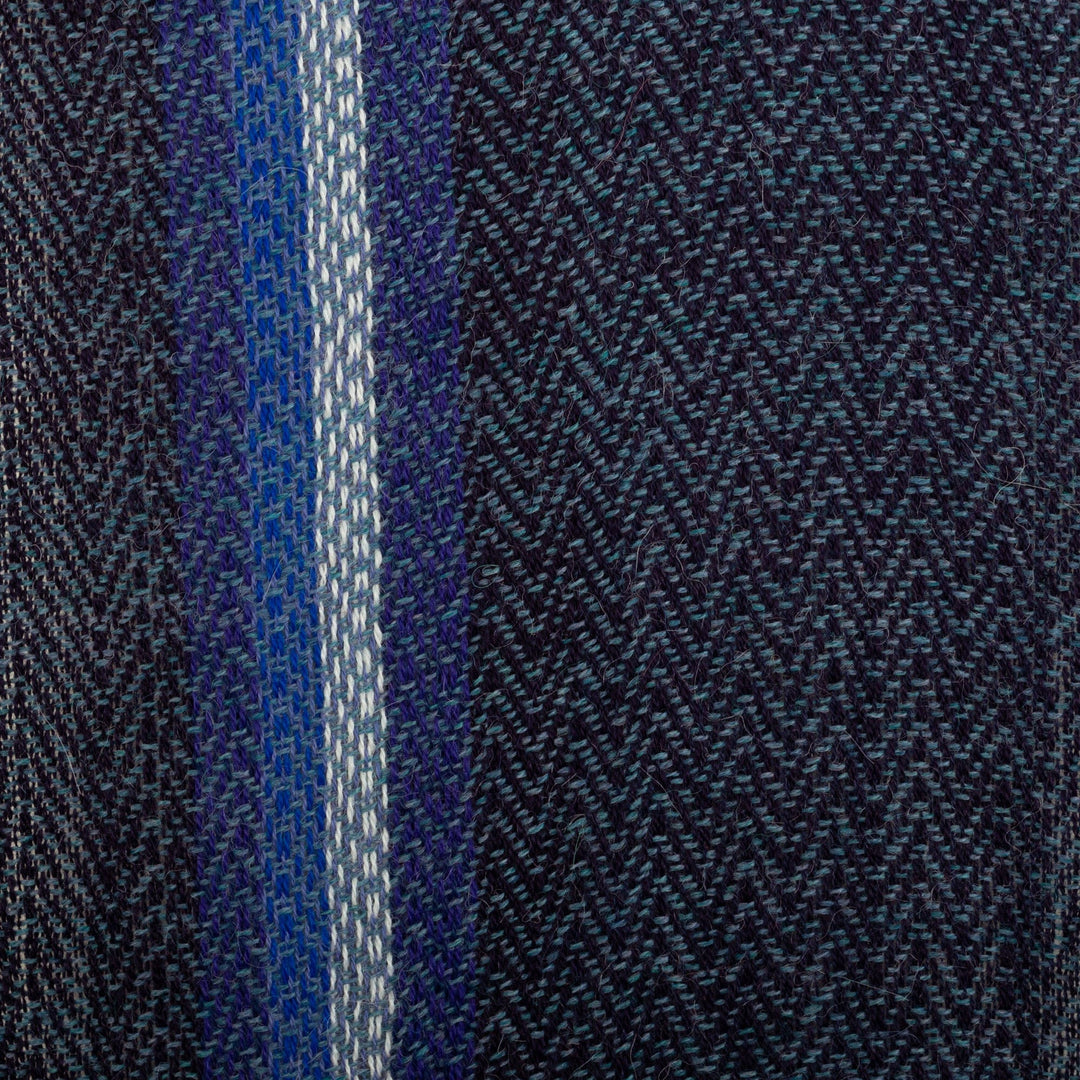 Blue and Ivory 100% Alpaca Striped Scarf Hand-Woven in Peru - Seabed