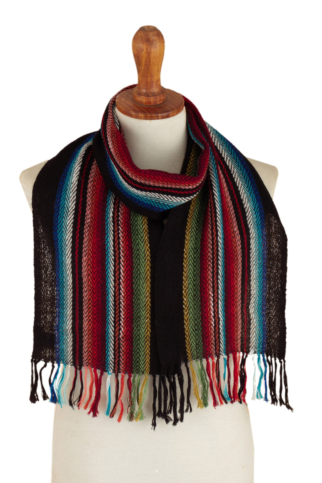 100% Alpaca Fringed Scarf with Stripes Hand-Woven in Peru - Family