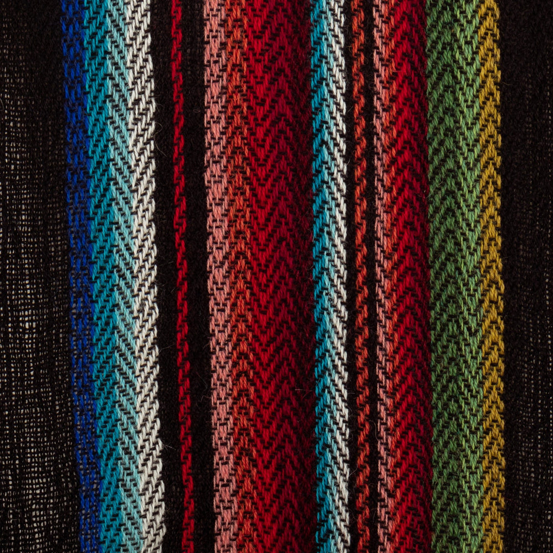 100% Alpaca Fringed Scarf with Stripes Hand-Woven in Peru - Family