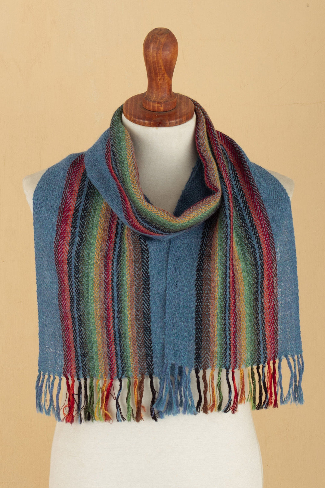 100% Alpaca Striped and Fringed Scarf Hand-Woven in Peru - After The Rain