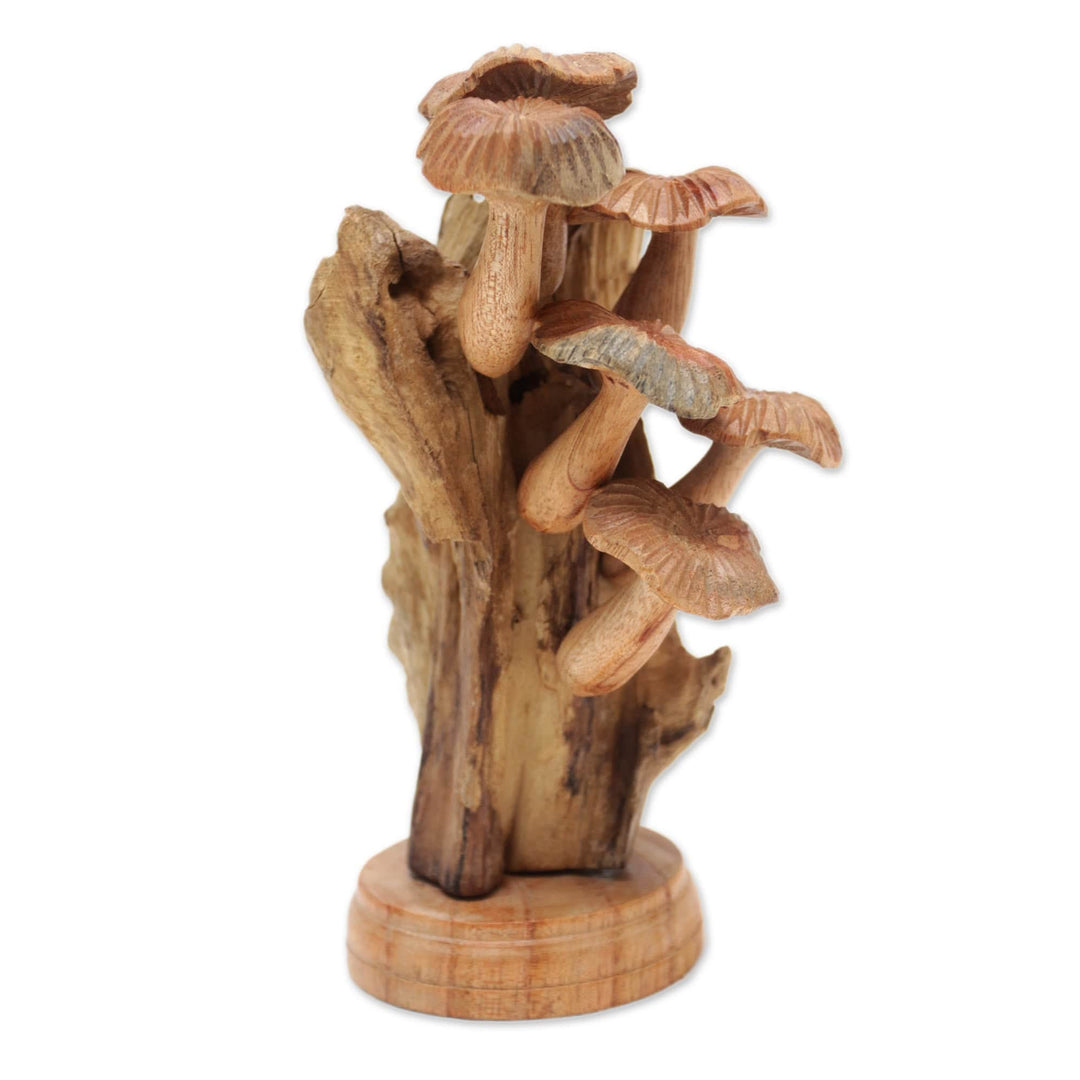 Handmade Jempinis Wood Sculpture with Benalu Wood Accents - Mushroom Path