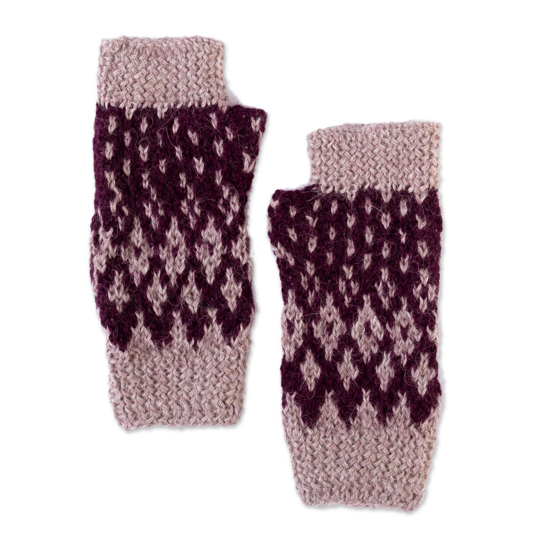 100% Alpaca Crocheted Fingerless Mitts in Purple from Peru - Mysteries