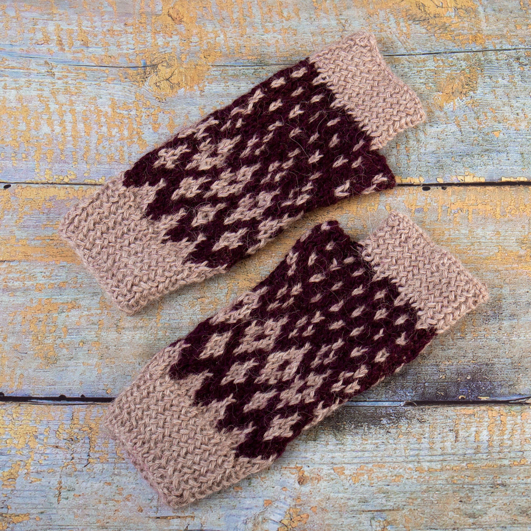100% Alpaca Crocheted Fingerless Mitts in Purple from Peru - Mysteries
