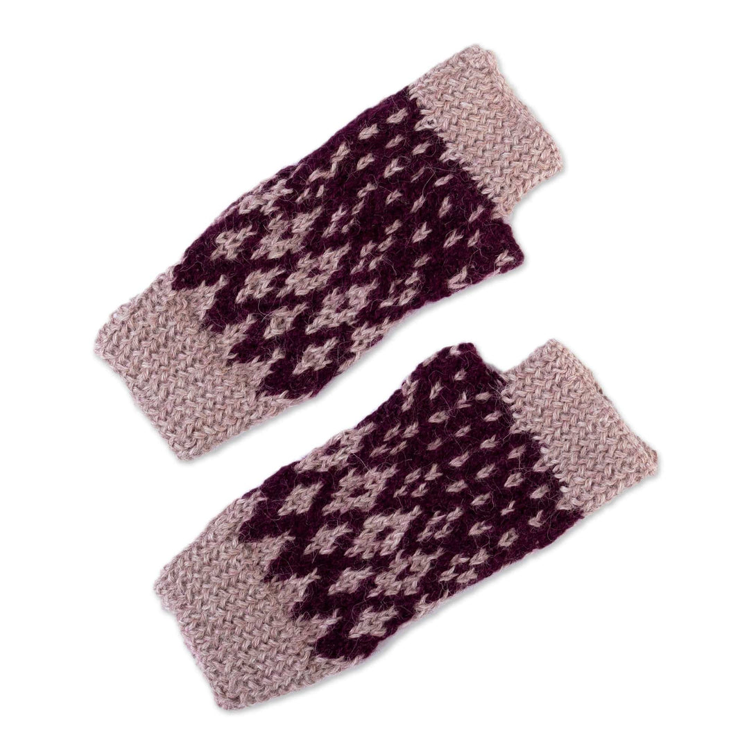 100% Alpaca Crocheted Fingerless Mitts in Purple from Peru - Mysteries