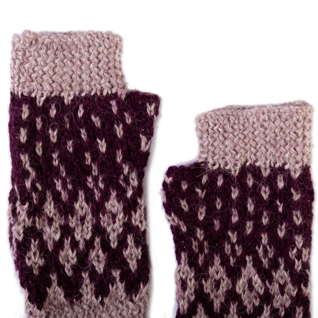 100% Alpaca Crocheted Fingerless Mitts in Purple from Peru - Mysteries