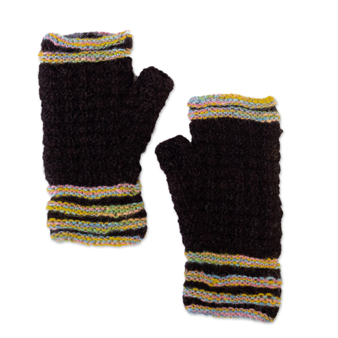 100% Alpaca Striped Fingerless Mitts Hand-Knitted in Peru - Heavenly Stripes
