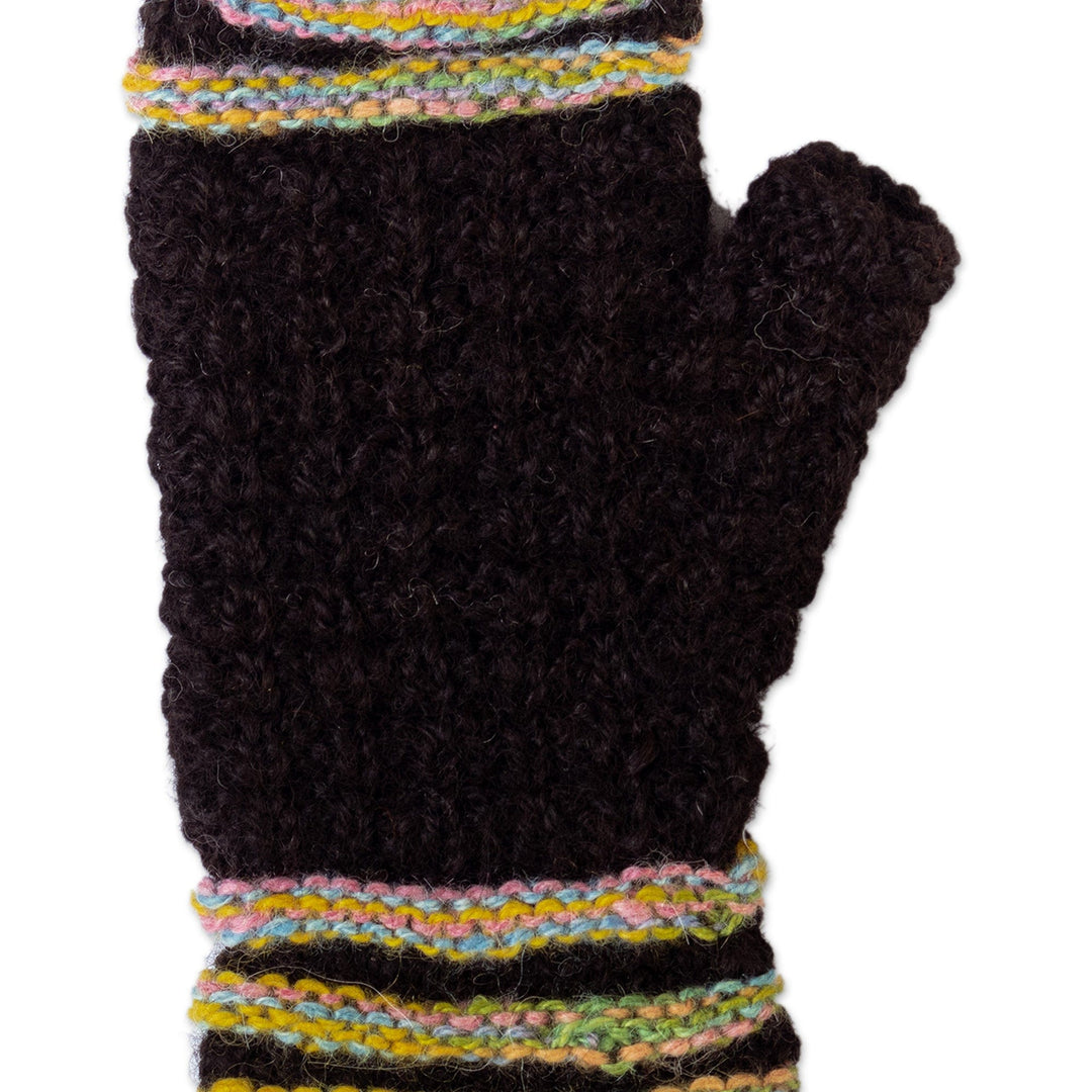 100% Alpaca Striped Fingerless Mitts Hand-Knitted in Peru - Heavenly Stripes