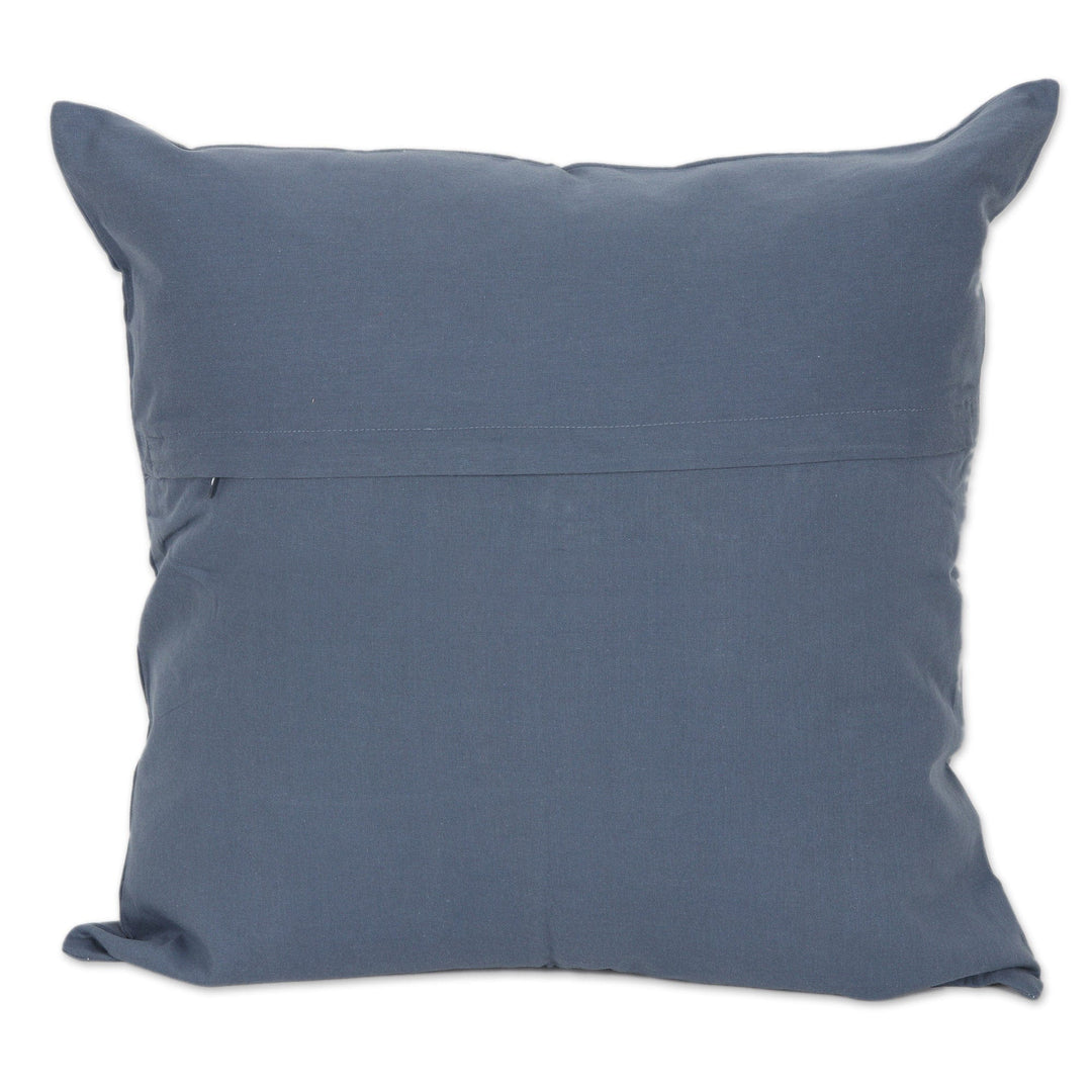 Embroidered Geometric Blue Cotton Cushion Cover - Azure Constellation