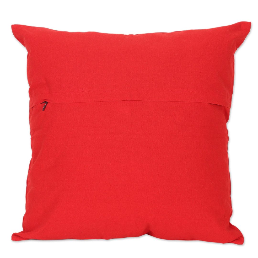Embroidered Geometric Red Cotton Cushion Cover - Cardinal Constellation