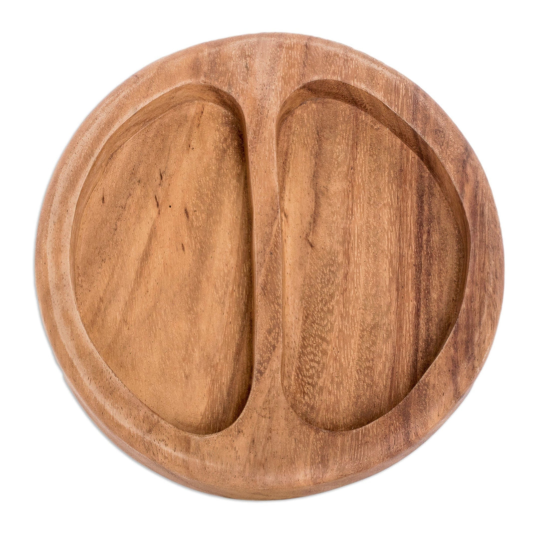 Conacaste Wood Appetizer Platter with Two Compartments - Double Delight
