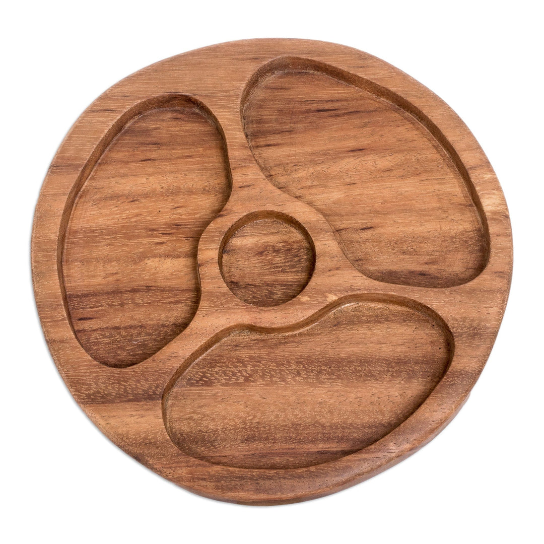 Conacaste Wood Appetizer Platter with Three Compartments - Supreme Ambrosia