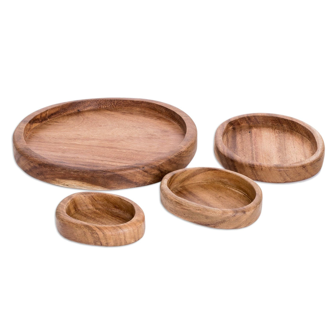 Set of 4 Hand-Carved Conacaste Wood Snack Plates - Delicacy Family