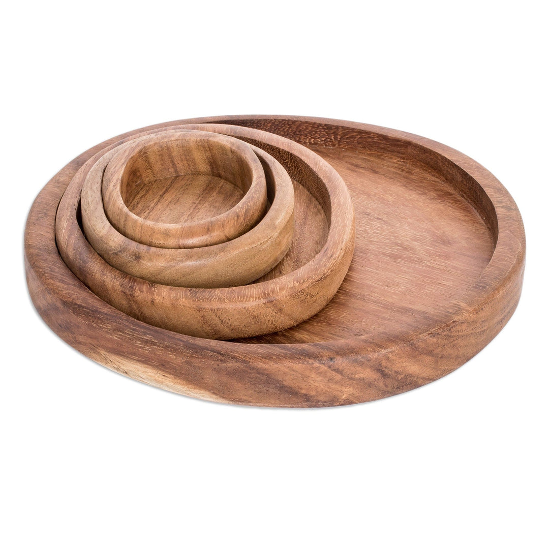 Set of 4 Hand-Carved Conacaste Wood Snack Plates - Delicacy Family