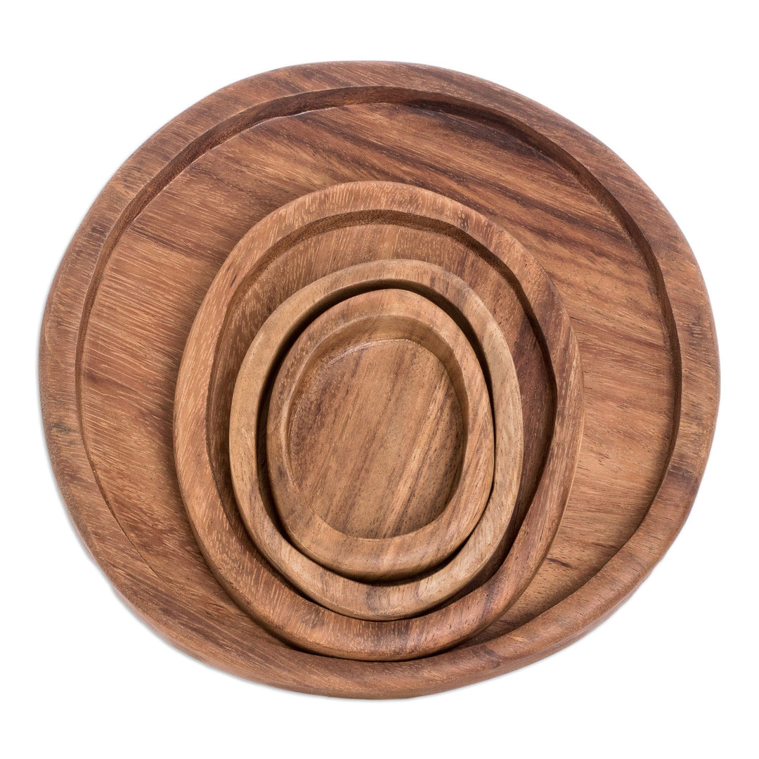 Set of 4 Hand-Carved Conacaste Wood Snack Plates - Delicacy Family