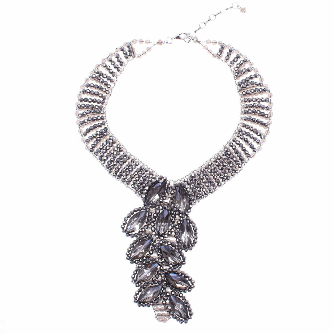 Waterfall Choker Necklace with Glass Beaded Design - Black Swan