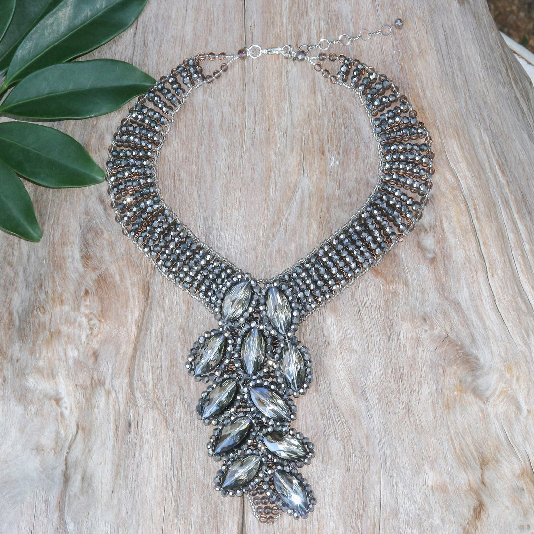 Waterfall Choker Necklace with Glass Beaded Design - Black Swan