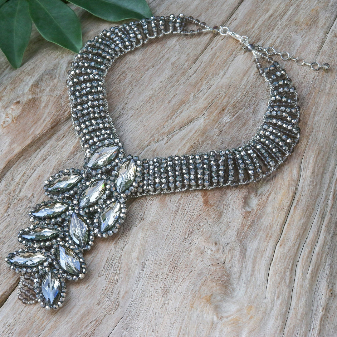 Waterfall Choker Necklace with Glass Beaded Design - Black Swan