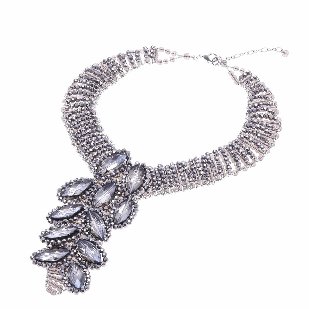Waterfall Choker Necklace with Glass Beaded Design - Black Swan