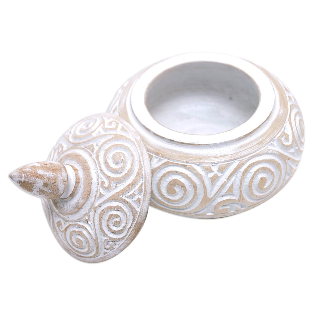 Hand-Carved Albesia Wood Decorative Box with Rustic Finish - Island Secret