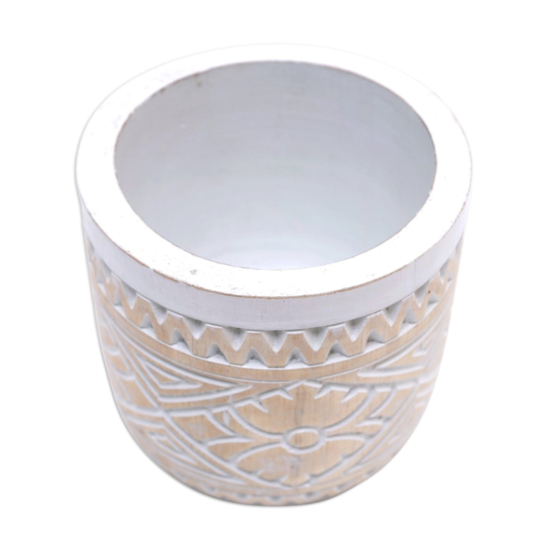 Traditional Hand-Carved Albesia Wood Decorative Vase - Island Glory