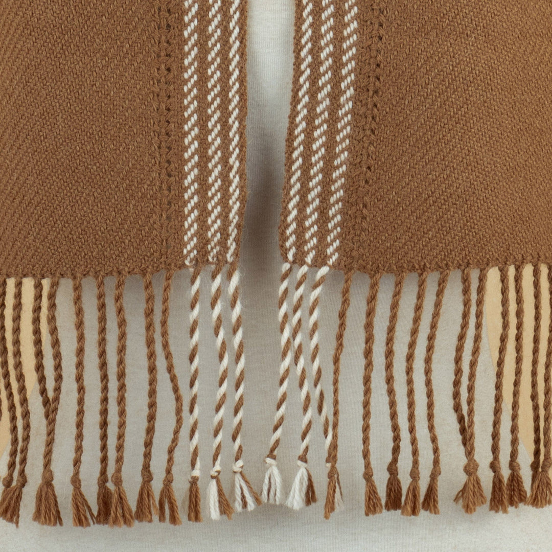 Striped & Fringed Brown Scarf Hand-Woven in 100% Baby Alpaca - Warmth