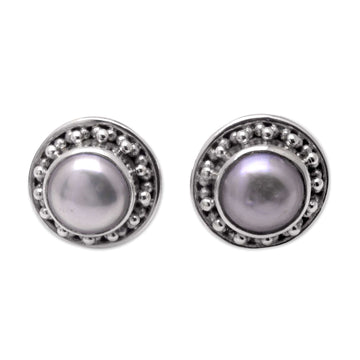 Sterling Silver Stud Earrings with Grey Cultured Pearls - Lovely Grey