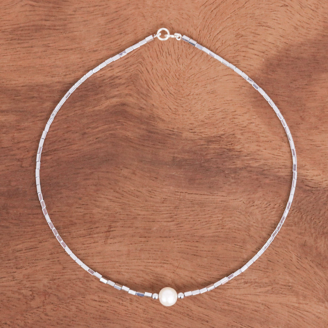 Hematite Beaded Necklace with Pink Cultured Pearl Pendant - The Magic of Compassion
