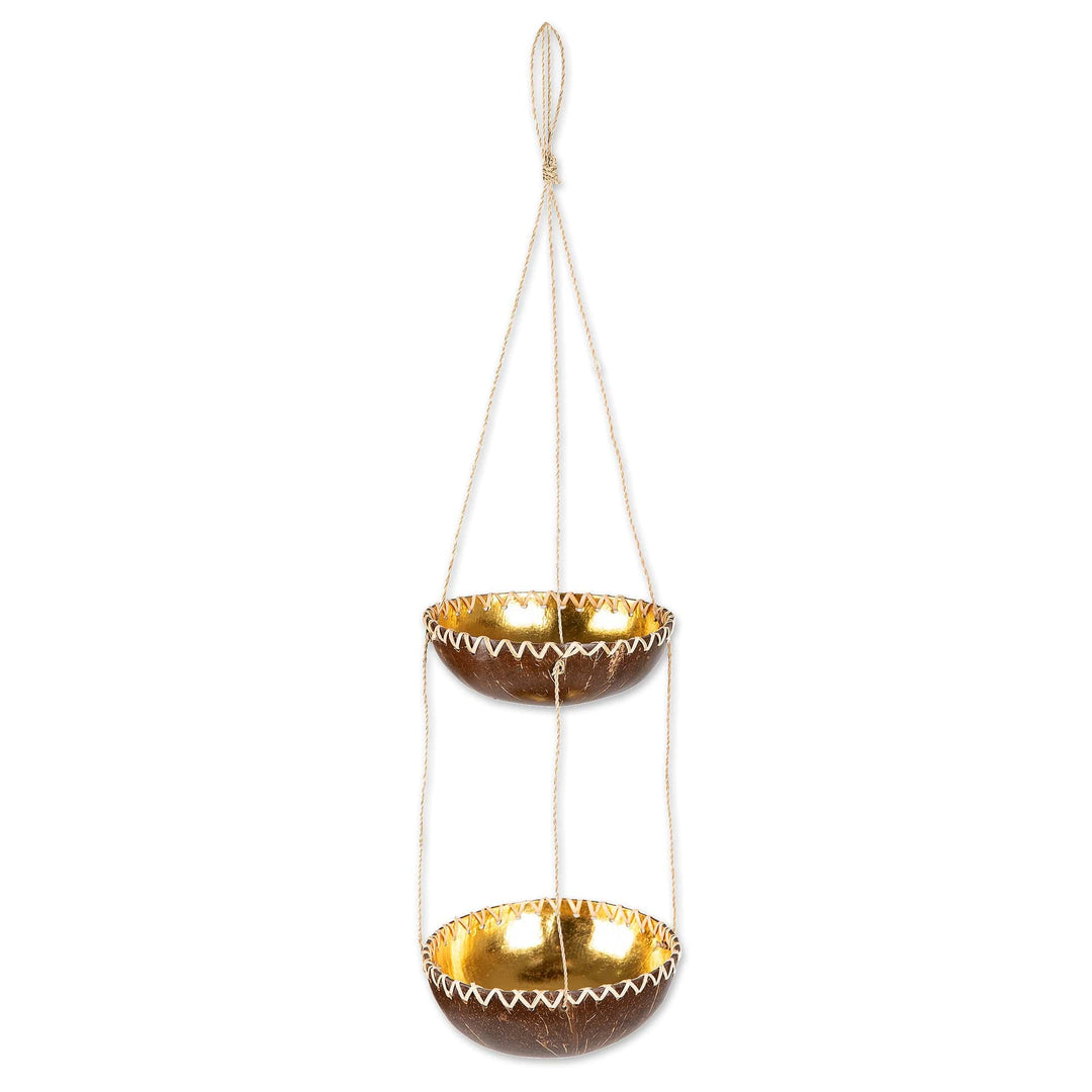 Handcrafted Coconut Shell Hanging Planter in a Dark Hue - Coconut Prosperity