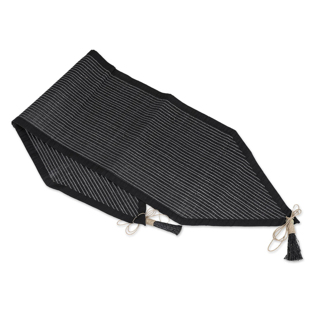 Black Cotton Blend Table Runner with Geometric Design - Night Geometry