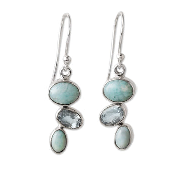 Sterling Silver Dangle Earrings with Larimar and Blue Topaz - Trendy Trio