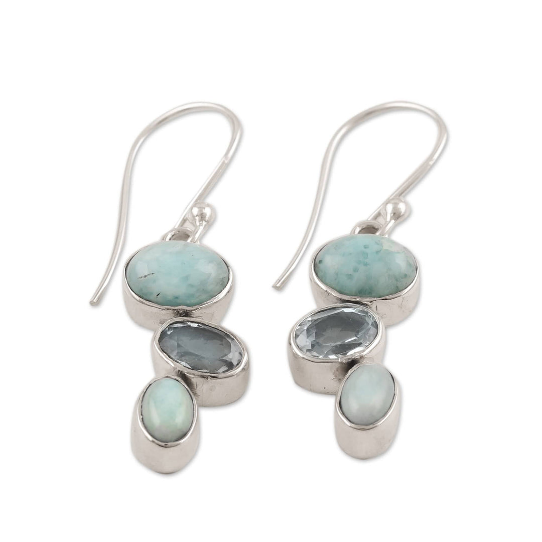 Sterling Silver Dangle Earrings with Larimar and Blue Topaz - Trendy Trio