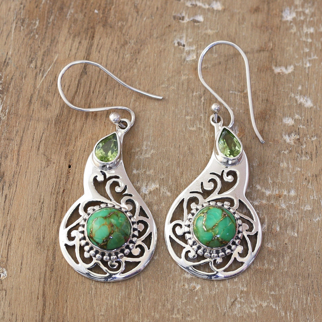 Faceted Peridot and Composite Turquoise Dangle Earrings - Lagoon Harmony