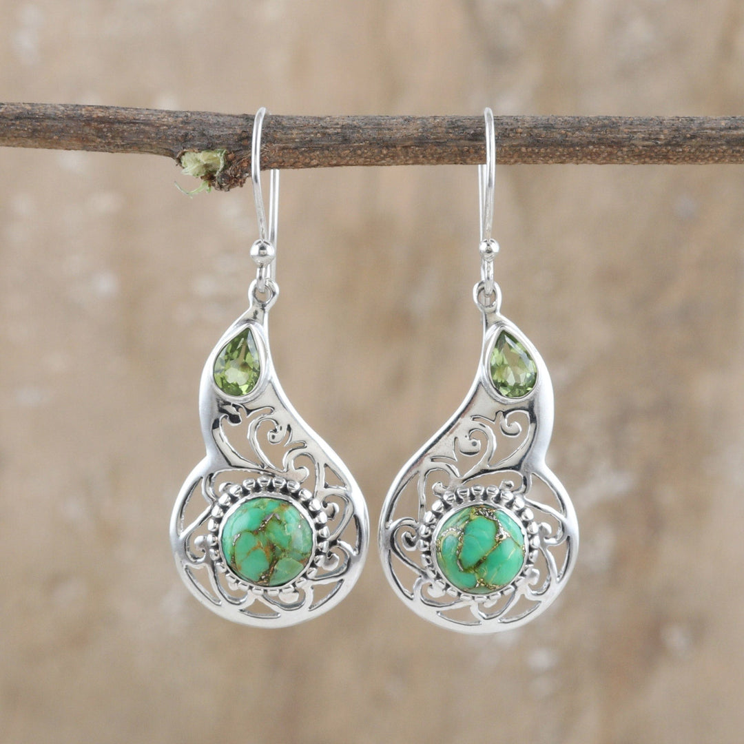 Faceted Peridot and Composite Turquoise Dangle Earrings - Lagoon Harmony