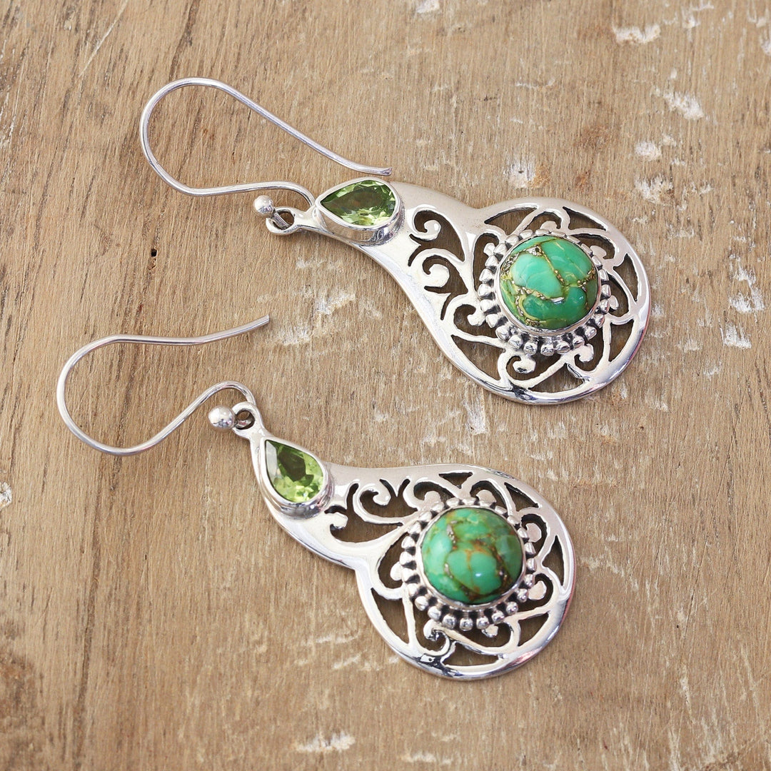 Faceted Peridot and Composite Turquoise Dangle Earrings - Lagoon Harmony